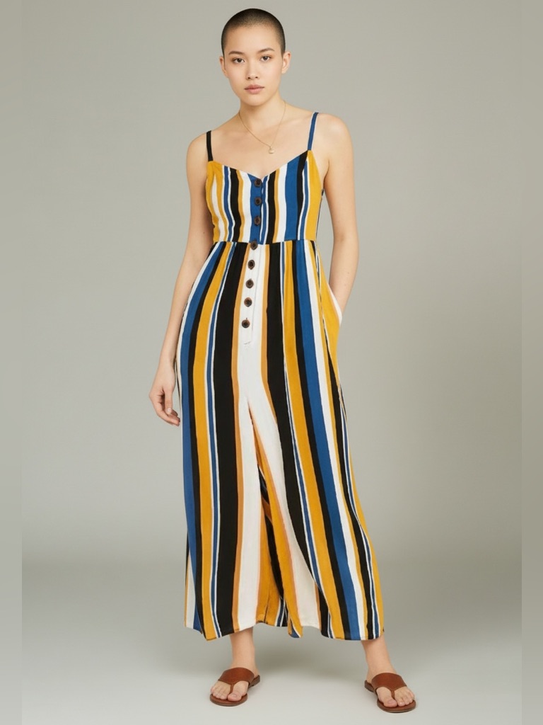 Urban Outfitters Tootsie Vertical Stripe Button-Through Jumpsuit.